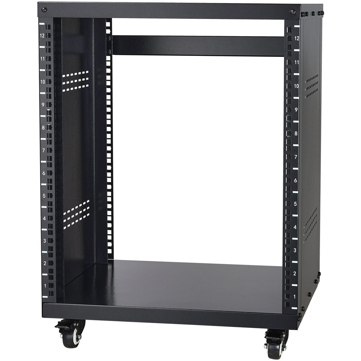 12U AV Rack Stand, 300 lbs Capacity, Network Stereo Recording Studio Rack with Lockable Caster Wheels Round & Square Holes, Special Vents for 19" Audio Video Musical & IT Equipment Mounting