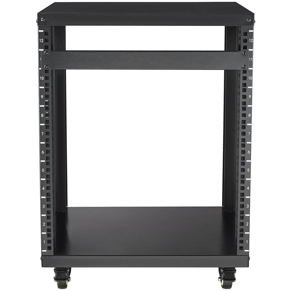 12U AV Rack Stand, 300 lbs Capacity, Network Stereo Recording Studio Rack with Lockable Caster Wheels Round & Square Holes, Special Vents for 19" Audio Video Musical & IT Equipment Mounting