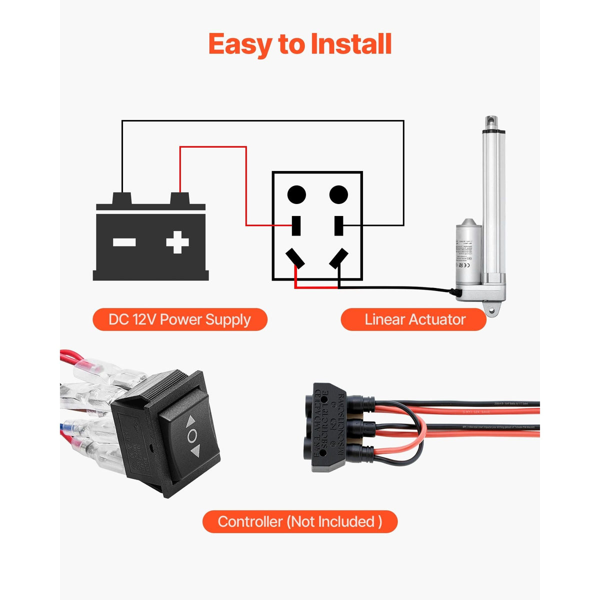 12V Linear Actuator, 6 Inch IP65 Waterproof Linear Actuator, 675lbs/3000N 0.2"/s Motion Actuators with Mounting Brackets for Outdoor Use