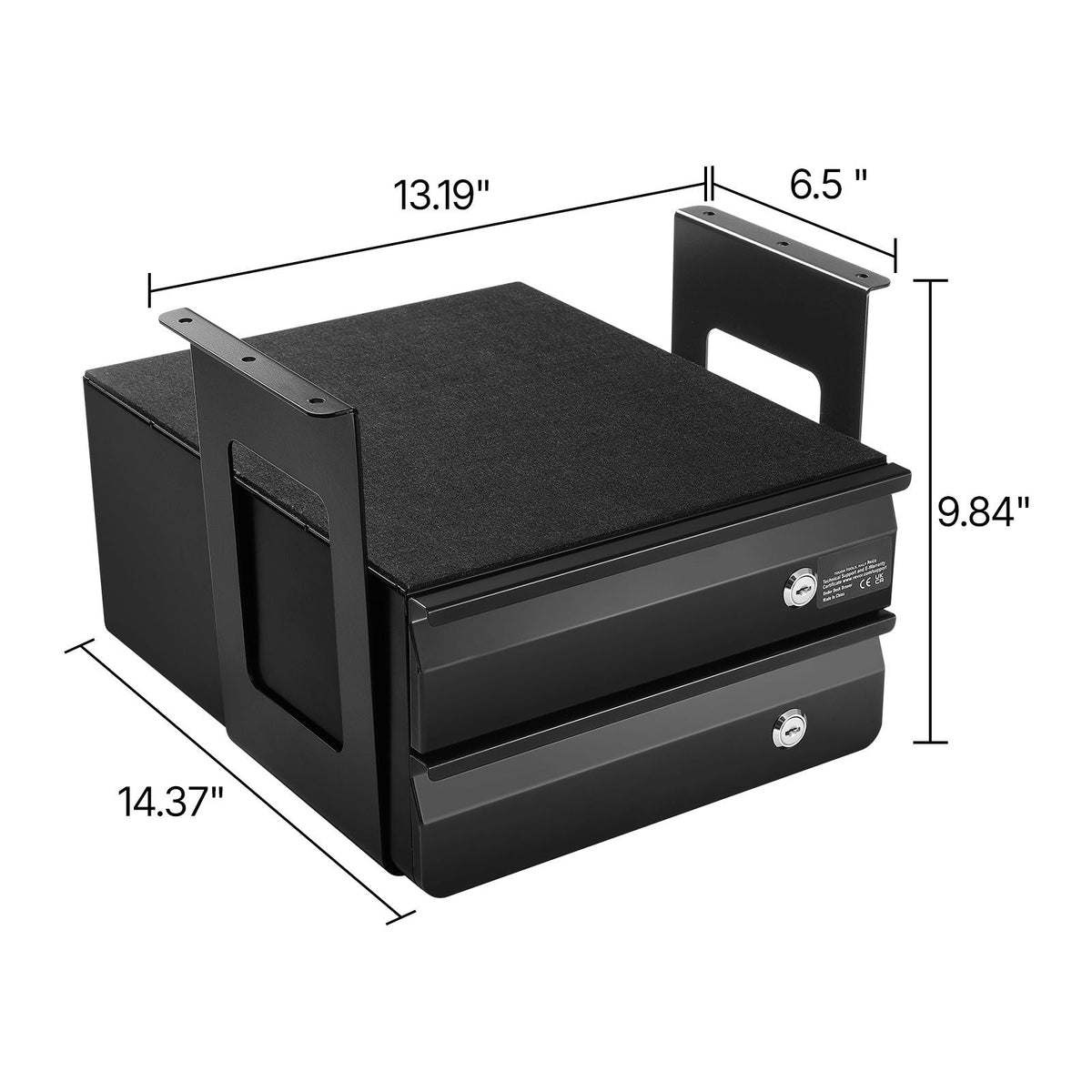 13" Wide Under Desk Drawer Slide Out, Under Table Pull-out Drawer Attachment, Hidden Desktop 2 Layer Storage Organizer, Lockable Undermount Pencil Drawer for Sit Stand Workstation, 14x13x10 in