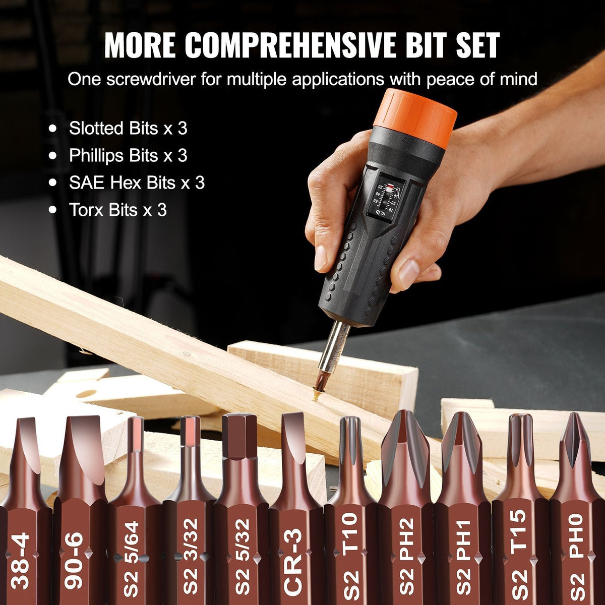 1/4" Drive Torque Screwdriver Wrench Set | 10-70 in-lbs Torque Adjustment Range | 1 in-lb Increment Torque Screwdriver | Driver Bits Set with View Window, 12 Bits & Case, Magnetic Function