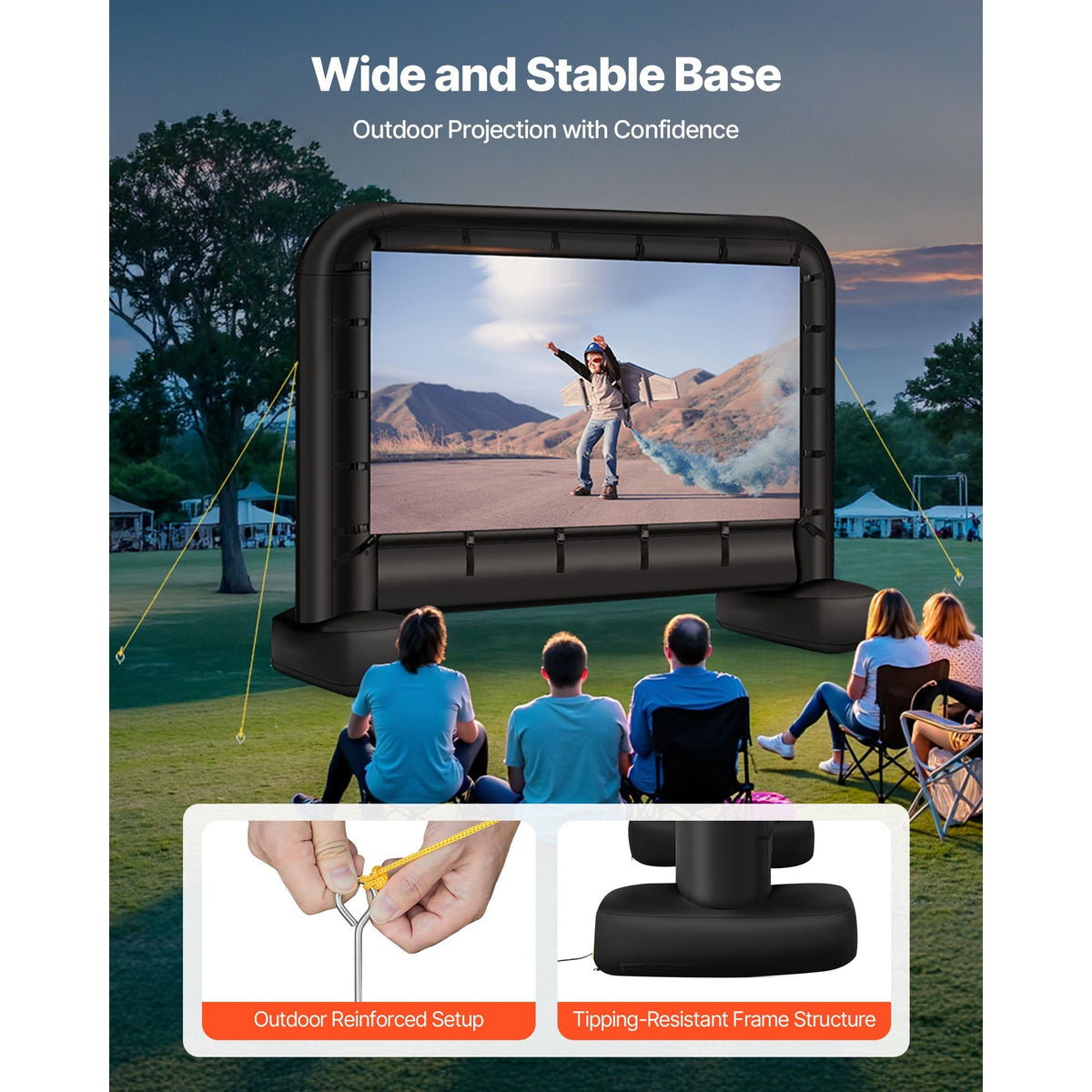 14 ft Inflatable Movie Screen, 600D Washable Inflatable Projector Screen with Portable Storage Bag, 16:9 Easy Set Up Movie Projection for Outdoor Backyard, Home Theater, Theme Party, Pool Fun
