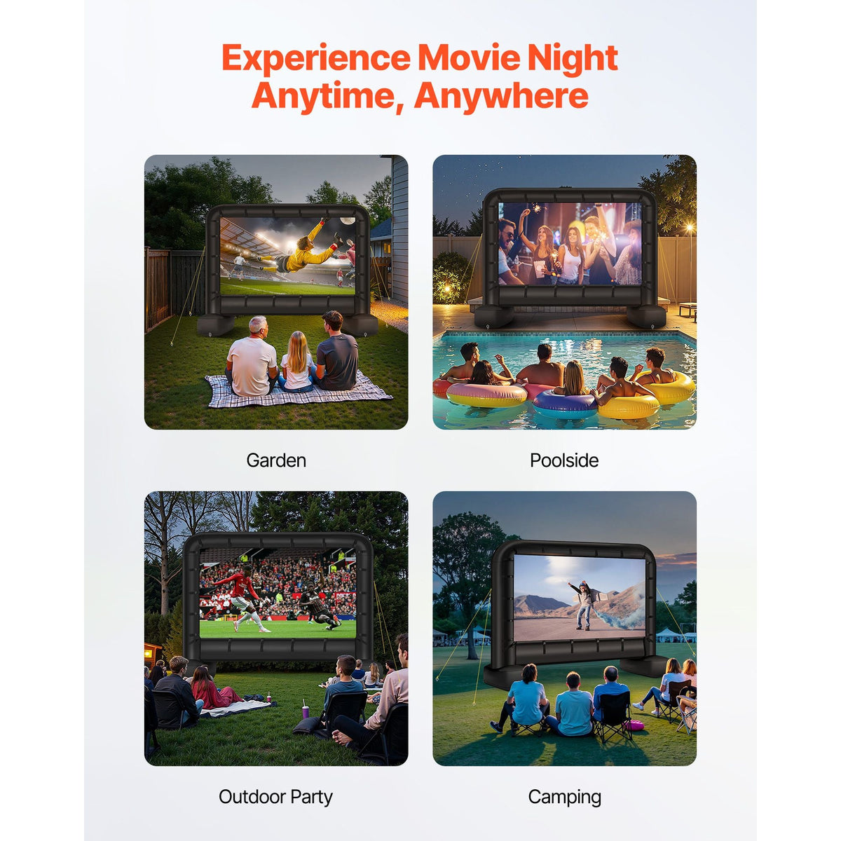 14 ft Inflatable Movie Screen, 600D Washable Inflatable Projector Screen with Portable Storage Bag, 16:9 Easy Set Up Movie Projection for Outdoor Backyard, Home Theater, Theme Party, Pool Fun