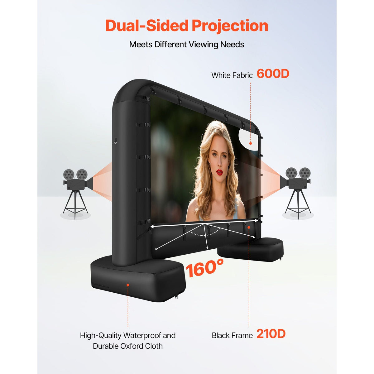 14 ft Inflatable Movie Screen, 600D Washable Inflatable Projector Screen with Portable Storage Bag, 16:9 Easy Set Up Movie Projection for Outdoor Backyard, Home Theater, Theme Party, Pool Fun