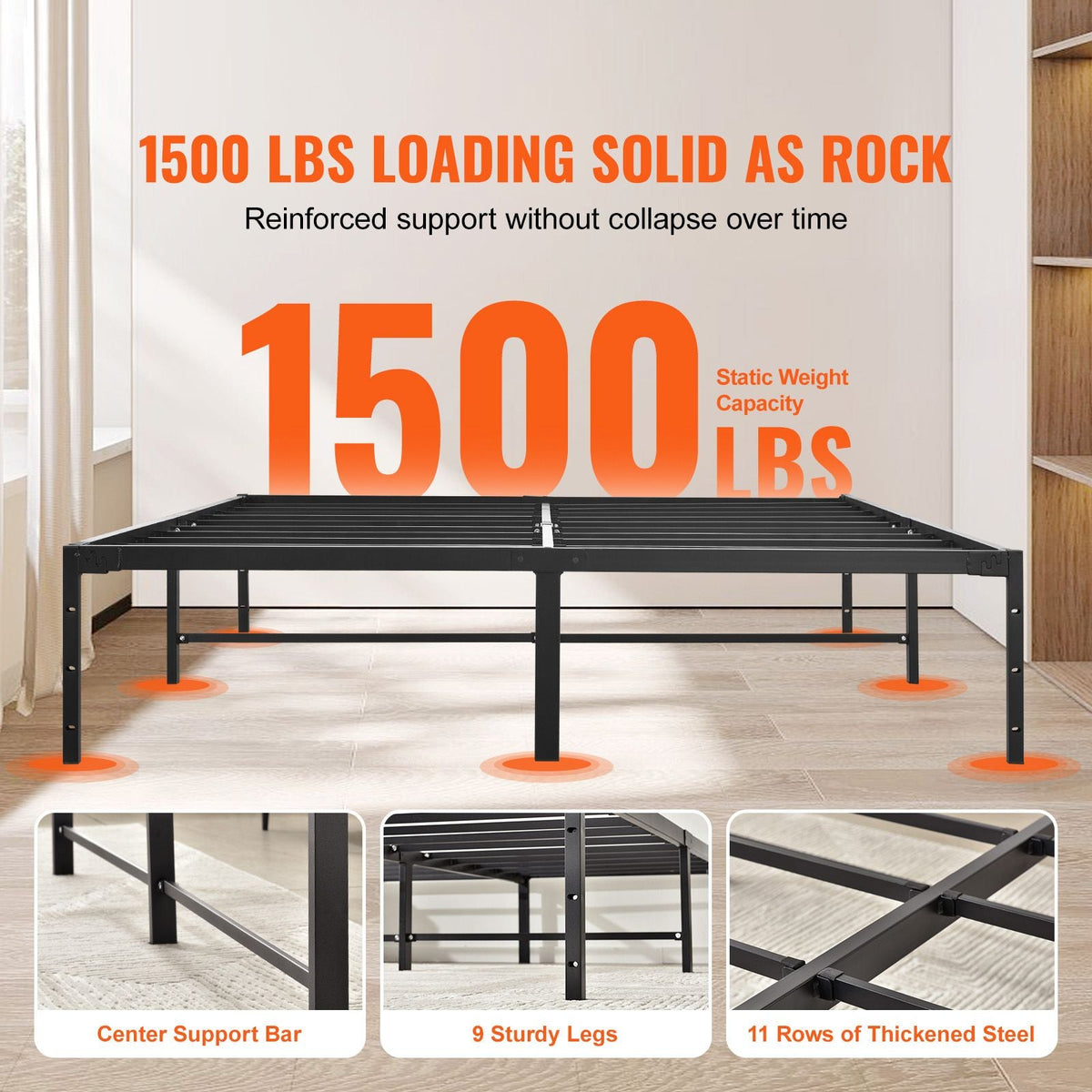 14 Inch Queen Metal Bed Frame Platform, No Box Spring Needed, 1500 lbs Loading Capacity Embedded Heavy Duty Mattress Foundation with Steel Slat Support, Easy Assembly, Noise Free