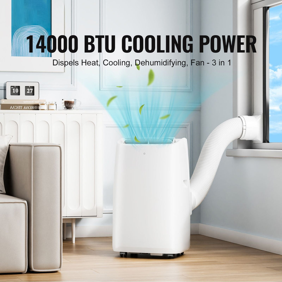 14,000 BTU Portable Air Conditioners, 3-in-1 Portable AC Unit with Remote Control, for 550-700 Sq.Ft, Cool/Dehumidifier/Fan Mode &Low Noise & Rich Accessories, White (10,200 BTU SACC Rating)