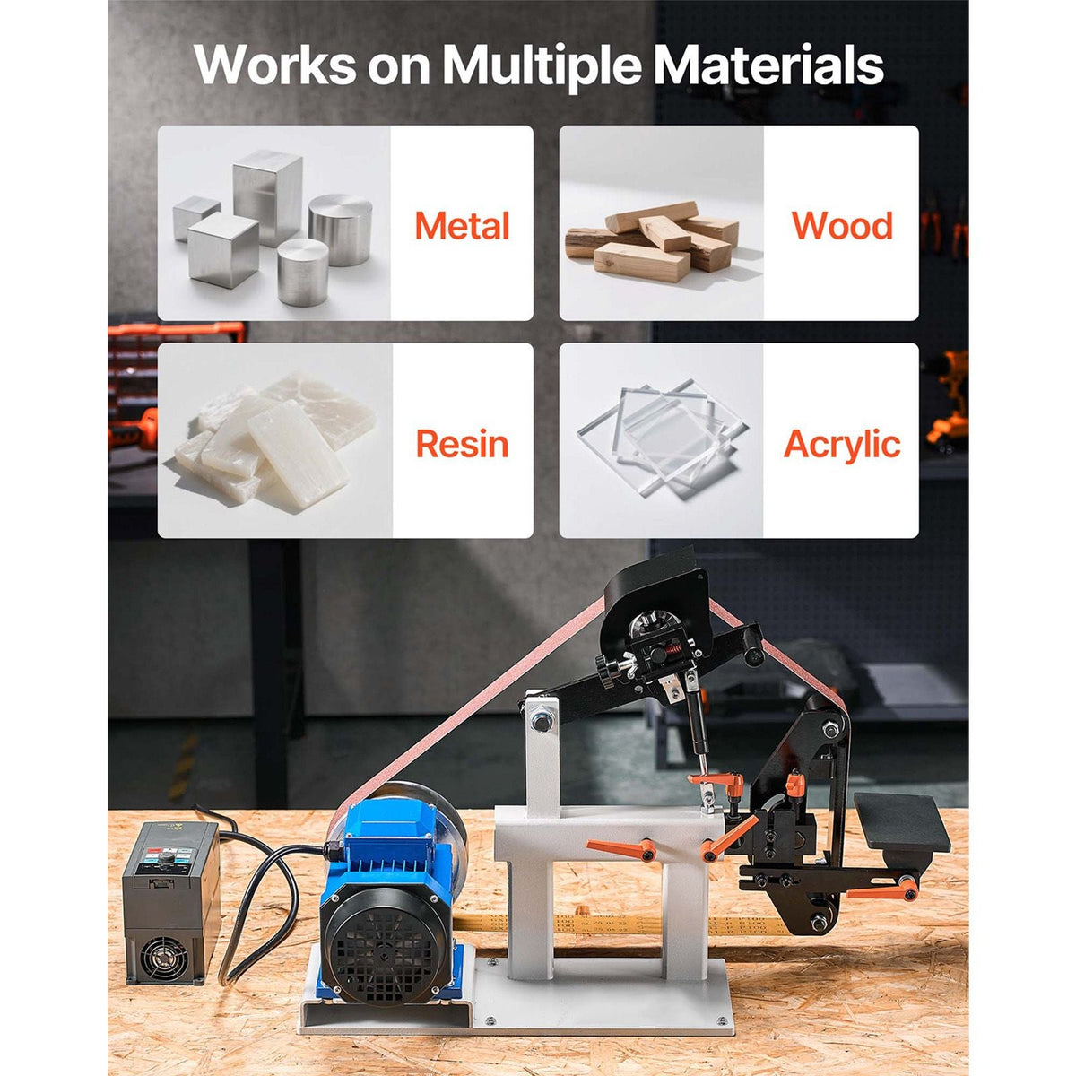 1500W 2HP Belt Sander Grinder, 2" x 82" Variable Speed Belt Grinder for Metalworking, 3 in 1 Belt Sander Polisher with 3 Grinding Moulds & Flat Platen Tool Rest for Knife Making