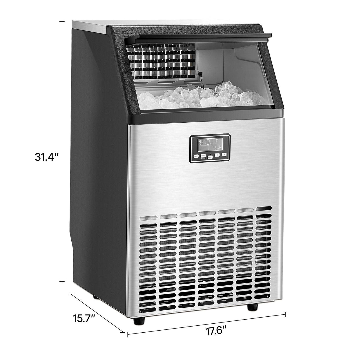 150lbs/24H Commercial Ice Maker, 45 Ice Cubes in 15 Minutes, Freestanding Ice Maker Machine with 33lbs Large Storage Capacity for Bar Office Restaurant, with LED Digital Display & Self-Cleaning