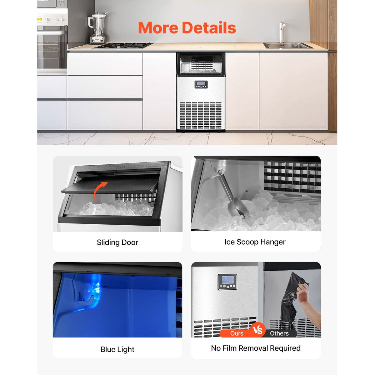 150lbs/24H Commercial Ice Maker, 45 Ice Cubes in 15 Minutes, Freestanding Ice Maker Machine with 33lbs Large Storage Capacity for Bar Office Restaurant, with LED Digital Display & Self-Cleaning