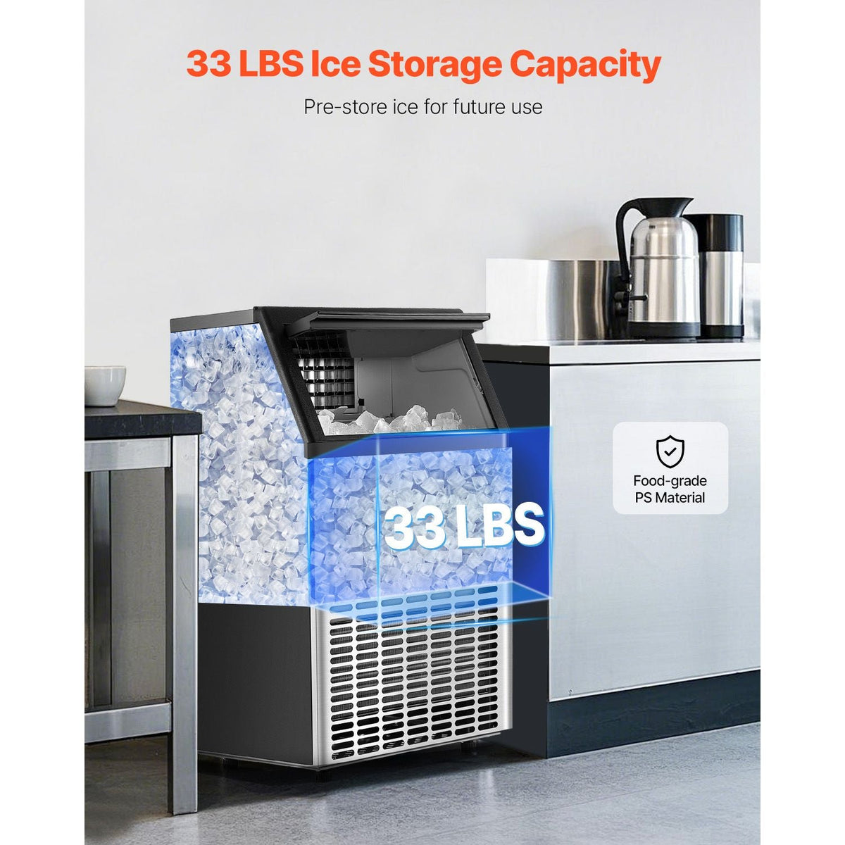 150lbs/24H Commercial Ice Maker, 45 Ice Cubes in 15 Minutes, Freestanding Ice Maker Machine with 33lbs Large Storage Capacity for Bar Office Restaurant, with LED Digital Display & Self-Cleaning