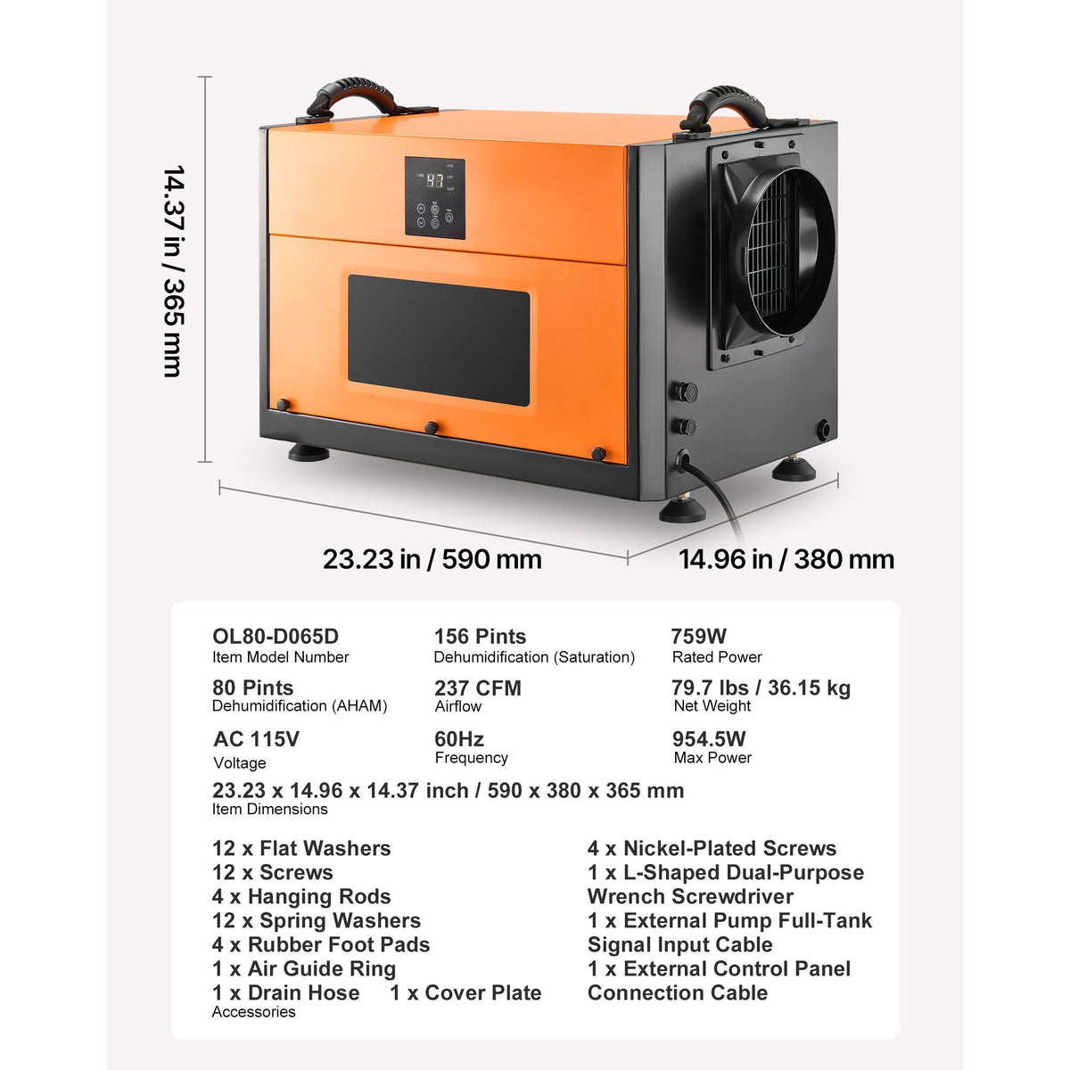 156 Pints Commercial Dehumidifier with Drain Hose, Portable Crawl Space Dehumidifiers for Basement Storage Room Industrial Grade, Auto Defrost/Drainage, Heavy-duty Galvanized Steel, LED Indicate