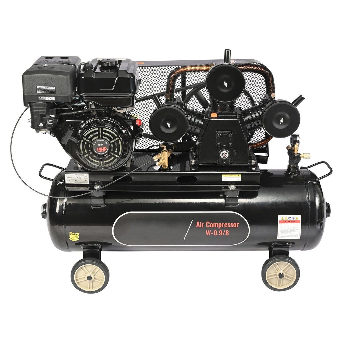 15HP Gas Powered Air Compressor, 30 Gallon Horizontal Air Compressor Tank, 33CFM@115PSI Gas Driven Piston Pump Air Compressed System with 115PSI Max Pressure for Construction Sites Workshop