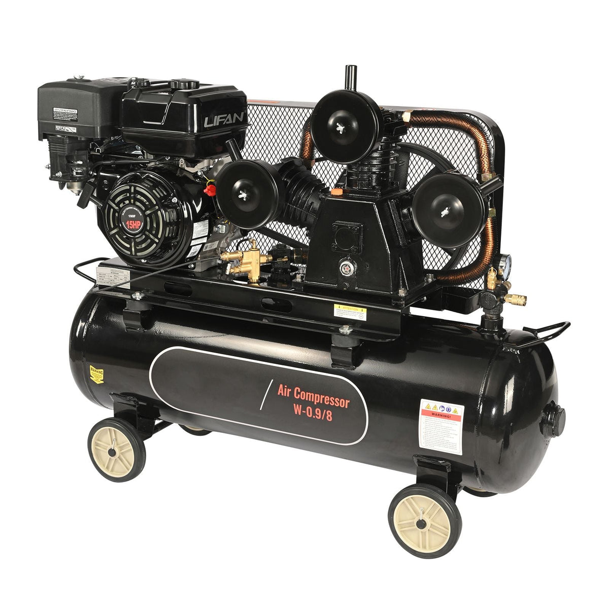 15HP Gas Powered Air Compressor, 30 Gallon Horizontal Air Compressor Tank, 33CFM@115PSI Gas Driven Piston Pump Air Compressed System with 115PSI Max Pressure for Construction Sites Workshop