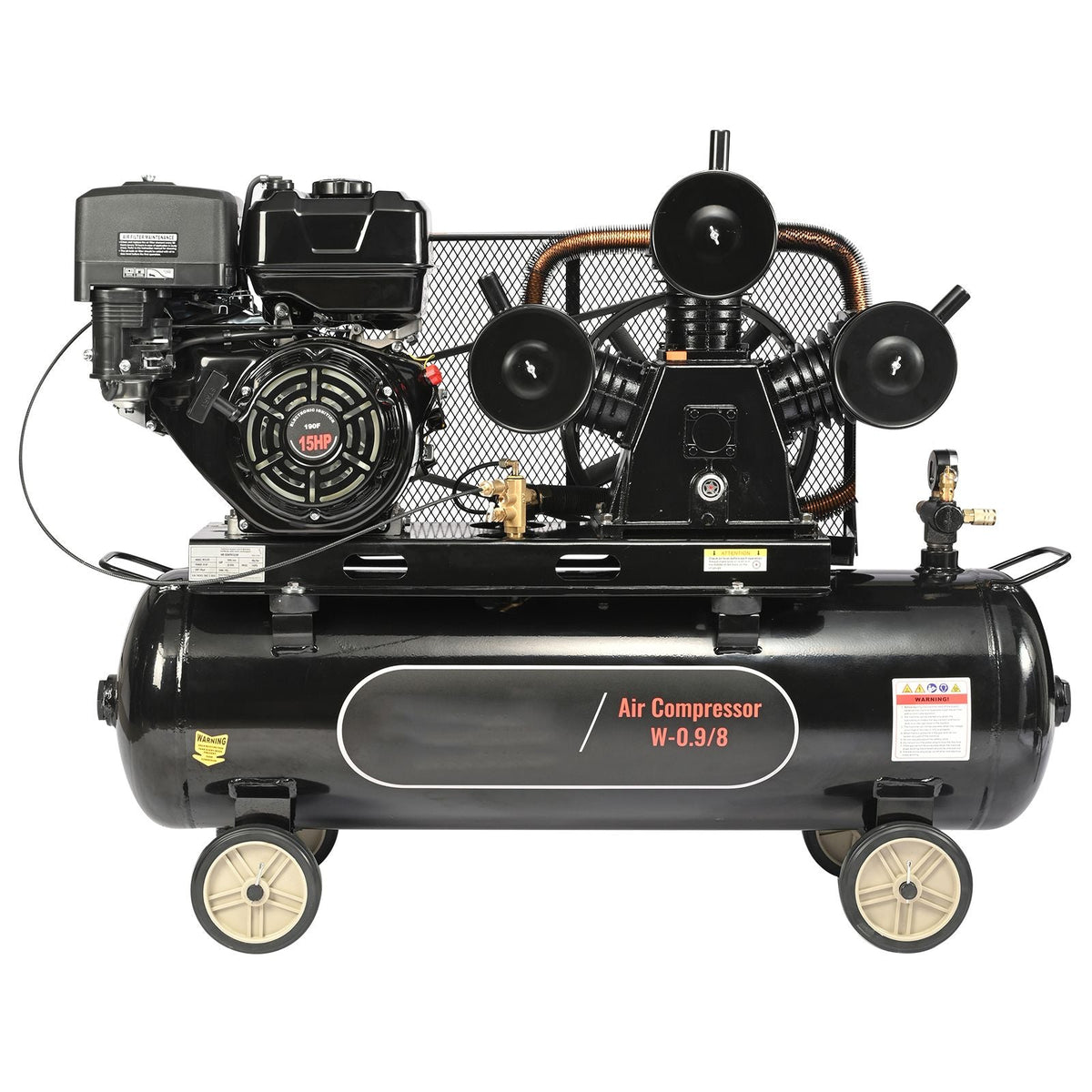15HP Gas Powered Air Compressor, 30 Gallon Horizontal Air Compressor Tank, 33CFM@115PSI Gas Driven Piston Pump Air Compressed System with 115PSI Max Pressure for Construction Sites Workshop