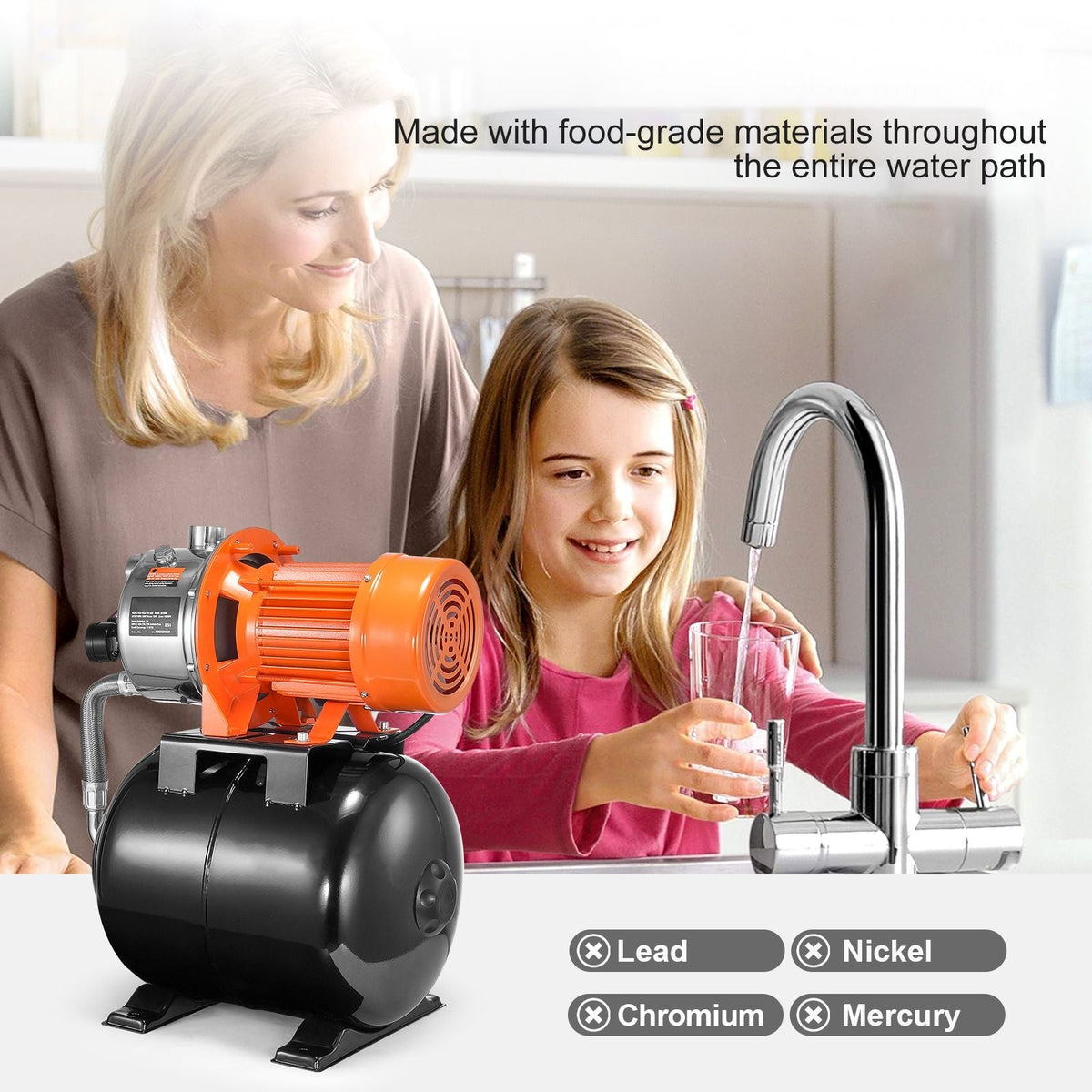 1.6 HP Shallow Well Pump with Pressure Tank, 1320 GPH, Automatic Irrigation Water Booster Pump with 30/50 PSI Pressure Switch for Home Garden Lawn, for Drinking Water Security