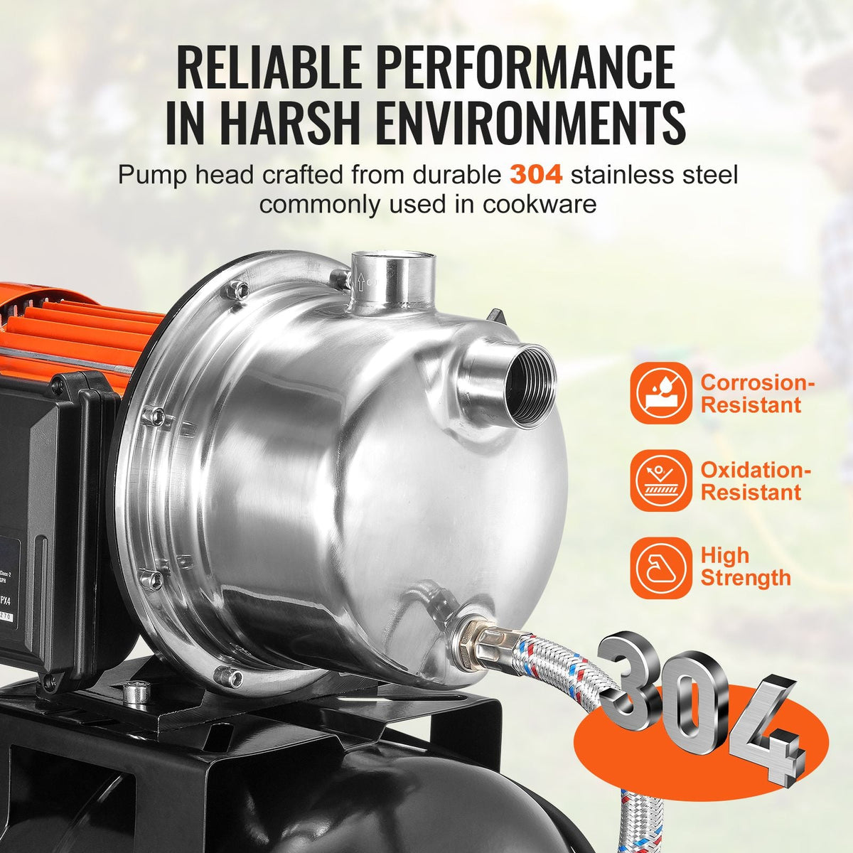 1.6 HP Shallow Well Pump with Pressure Tank, 1320 GPH, Automatic Irrigation Water Booster Pump with 5-Gal Pressure Tank 30/50 PSI Pressure Switch, Stainless Steel Pump Head for Home Garden Lawn