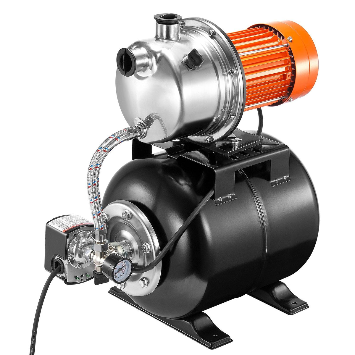1.6 HP Shallow Well Pump with Pressure Tank, 1320 GPH, Automatic Irrigation Water Booster Pump with 5-Gal Pressure Tank 30/50 PSI Pressure Switch, Stainless Steel Pump Head for Home Garden Lawn