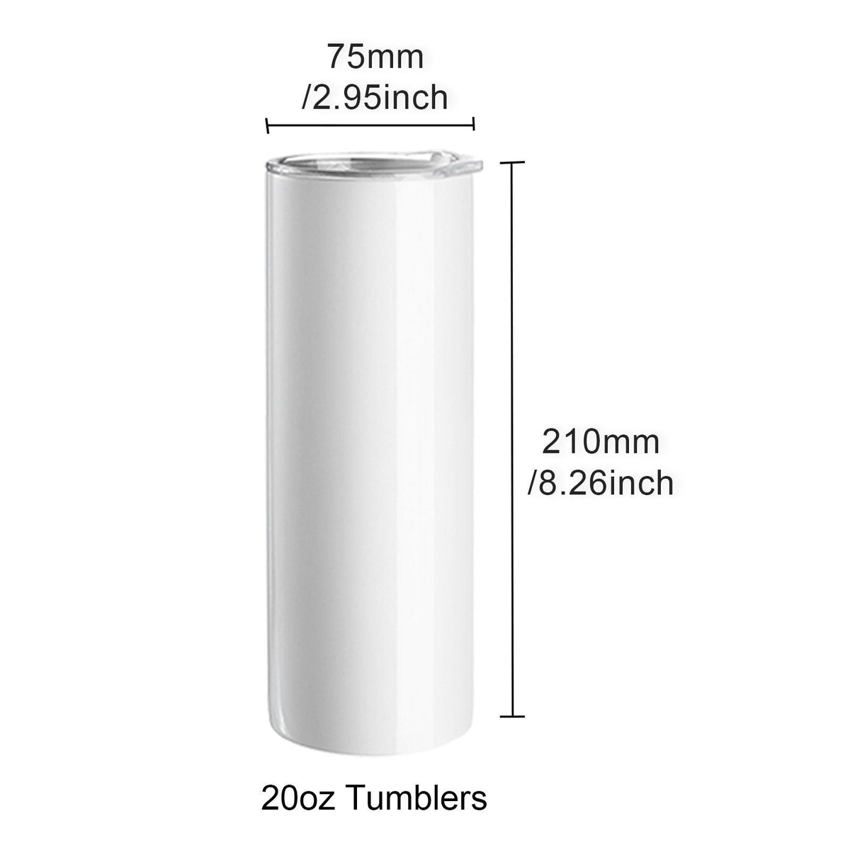 16 Pack Sublimation Tumblers 20oz Skinny Straight, Stainless Steel Sublimation Tumblers Blank, Stainless Steel Double Wall Tumbler for Heat Transfer Customized Gifts with Lid and Straw, Gift Box