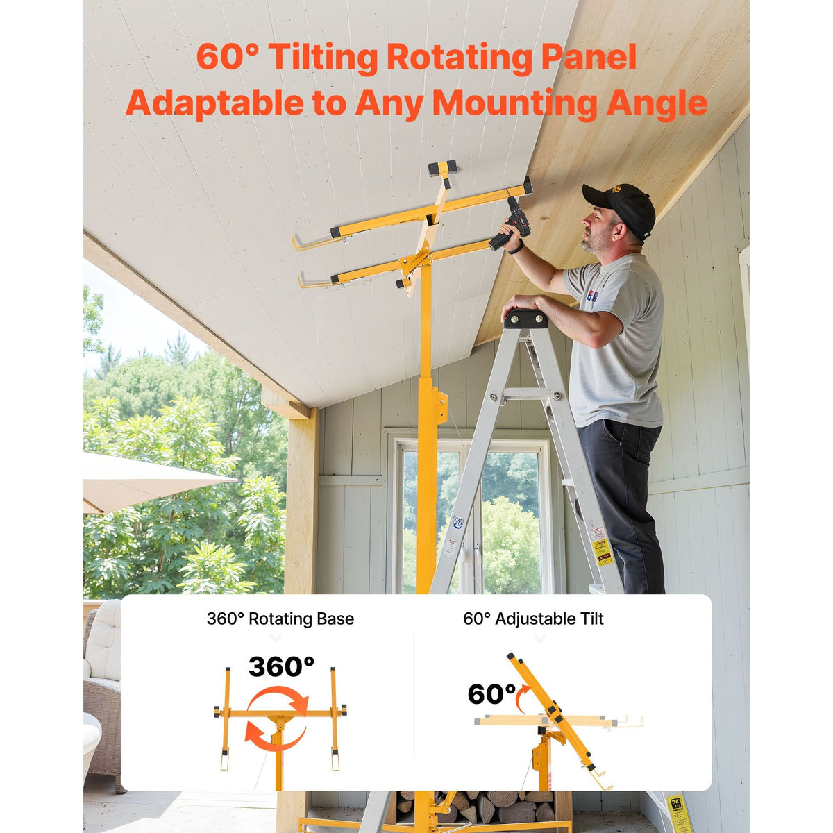 16ft Drywall Lift, Heavy-Duty 150 lbs Sheetrock Hoist with Adjustable Telescoping Arm, Lockable Wheels, Drywall Lifter Panel Jack Hoist Tools Ideal for Ceiling & Wall Installation (Yellow)