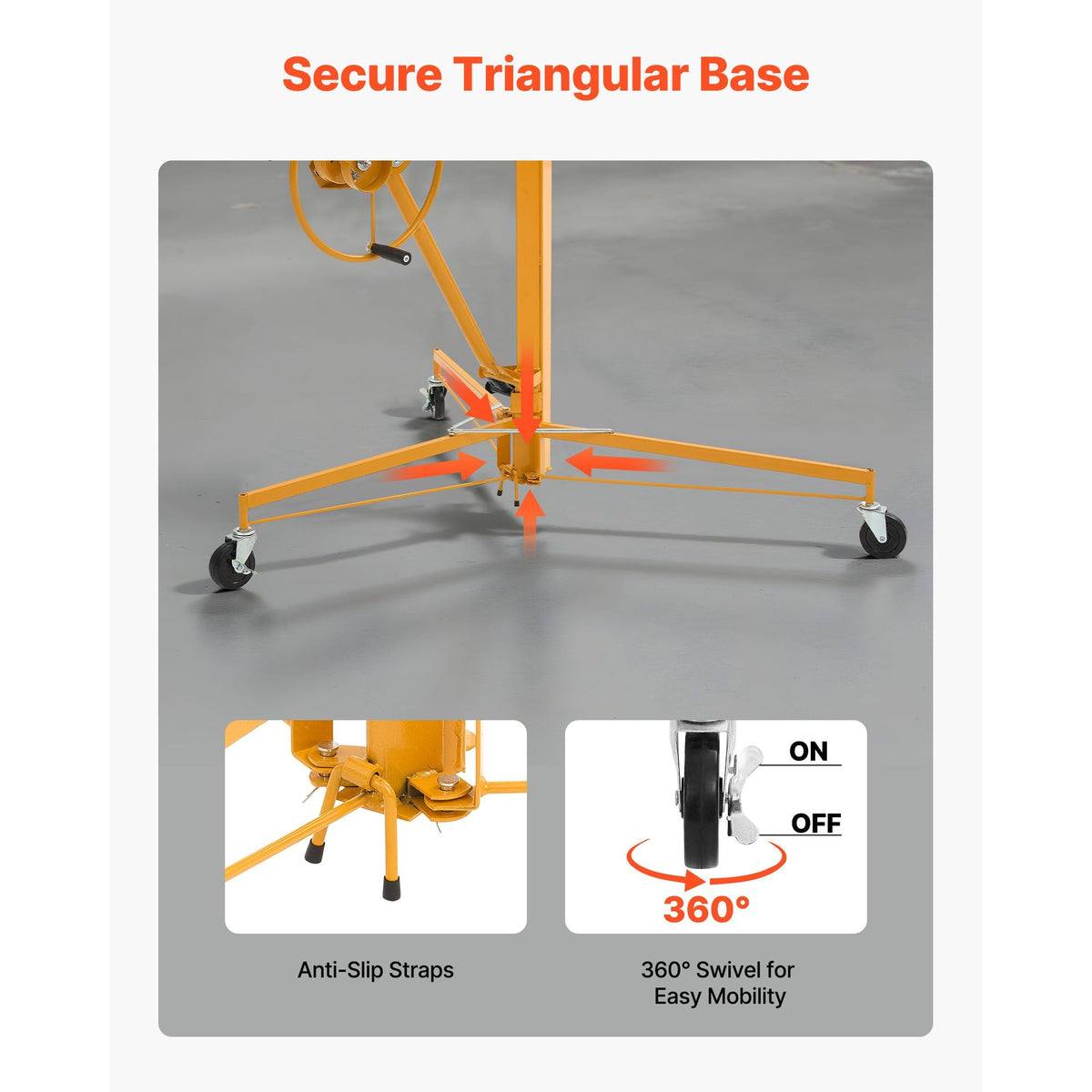 16ft Drywall Lift, Heavy-Duty 150 lbs Sheetrock Hoist with Adjustable Telescoping Arm, Lockable Wheels, Drywall Lifter Panel Jack Hoist Tools Ideal for Ceiling & Wall Installation (Yellow)