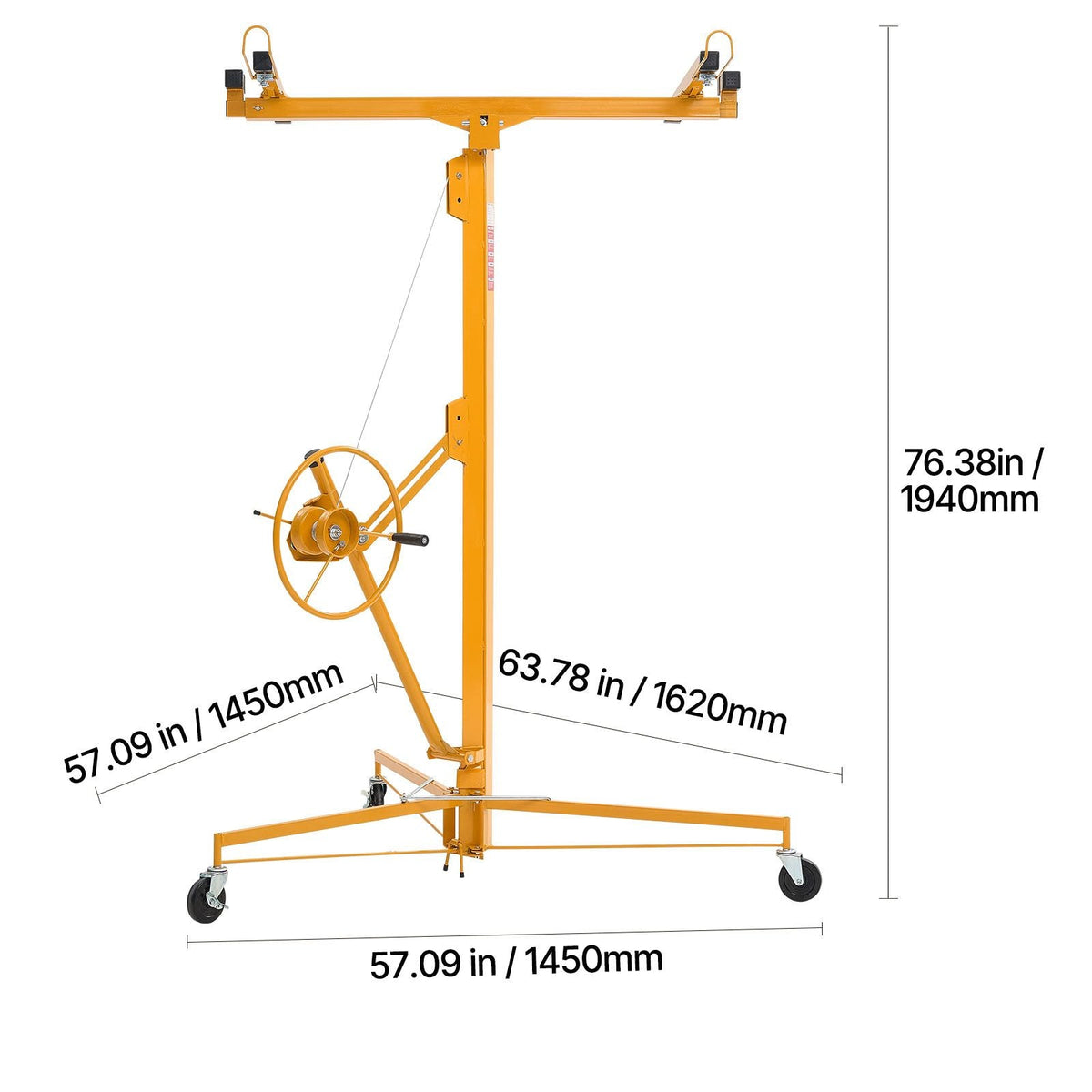 16ft Drywall Lift, Heavy-Duty 150 lbs Sheetrock Hoist with Adjustable Telescoping Arm, Lockable Wheels, Drywall Lifter Panel Jack Hoist Tools Ideal for Ceiling & Wall Installation (Yellow)