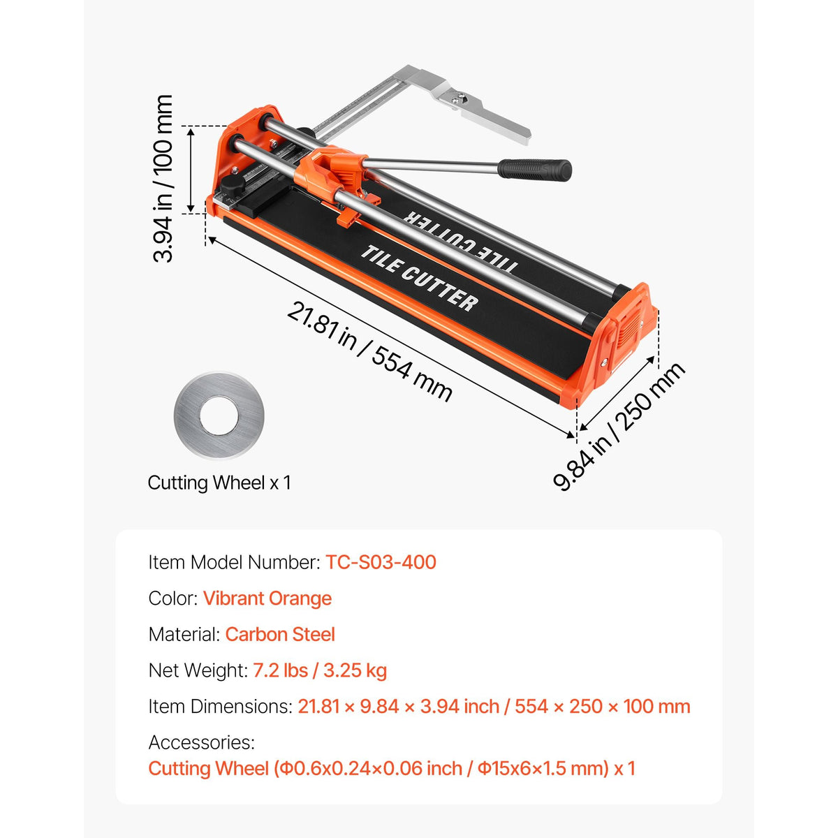 17-Inch Manual Tile Cutter for Wall & Polished Tiles,Double Rails for Precise Cutting, Tungsten Carbide Wheel,Non-Slip Handle,Anti-Displacement Pressure Rod,Precise Cuts for Pros & Beginners