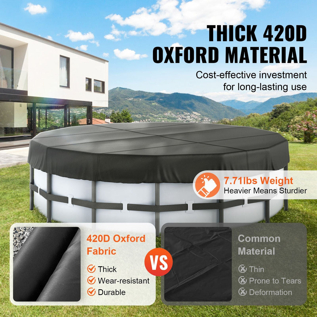18 Ft Round Pool Cover, Solar Covers for Above Ground Pools, Safety Pool Cover with Drawstring Design, 420D Oxford Fabric Winter Pool Cover, Waterproof and Dustproof, Black