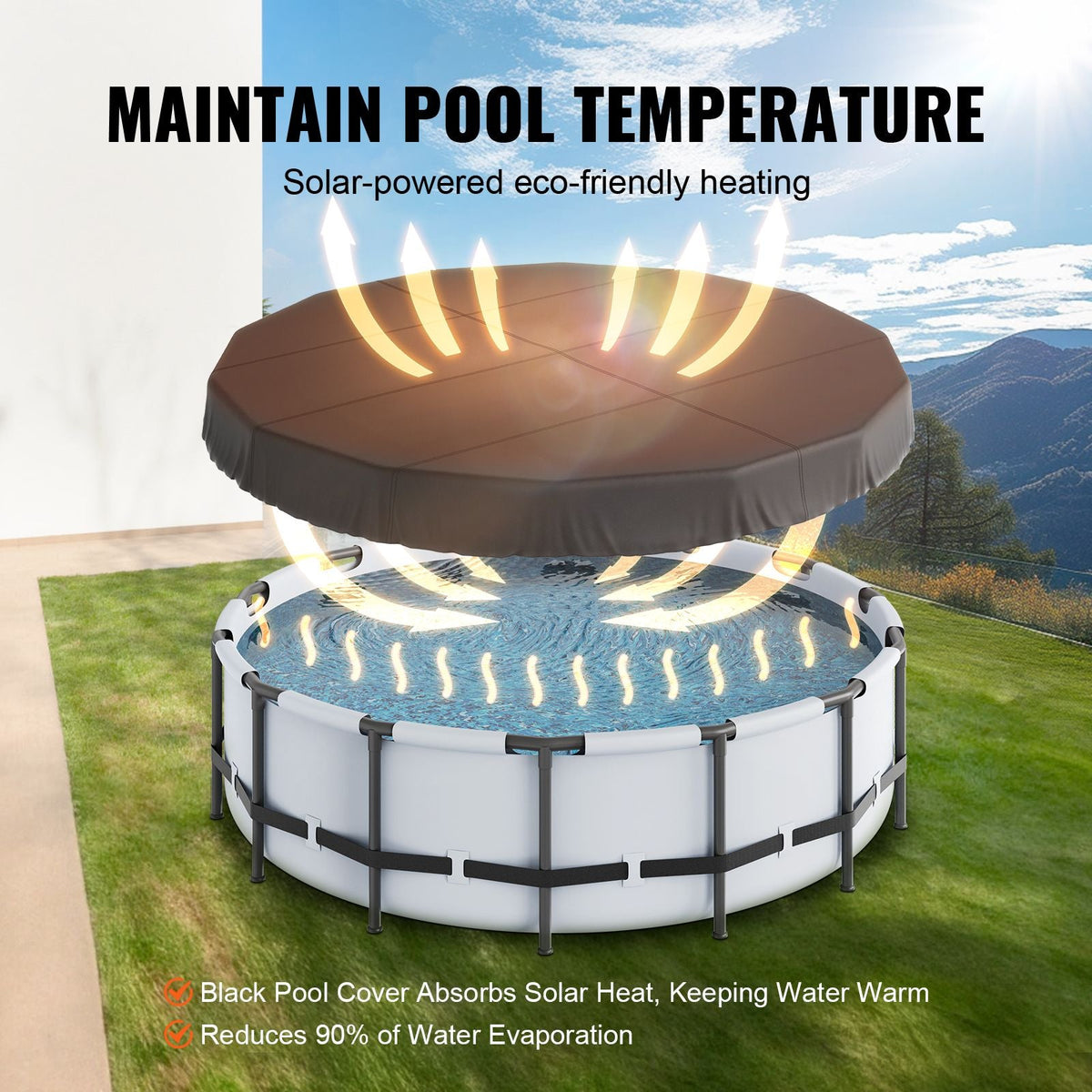 18 Ft Round Pool Cover, Solar Covers for Above Ground Pools, Safety Pool Cover with Drawstring Design, 420D Oxford Fabric Winter Pool Cover, Waterproof and Dustproof, Black
