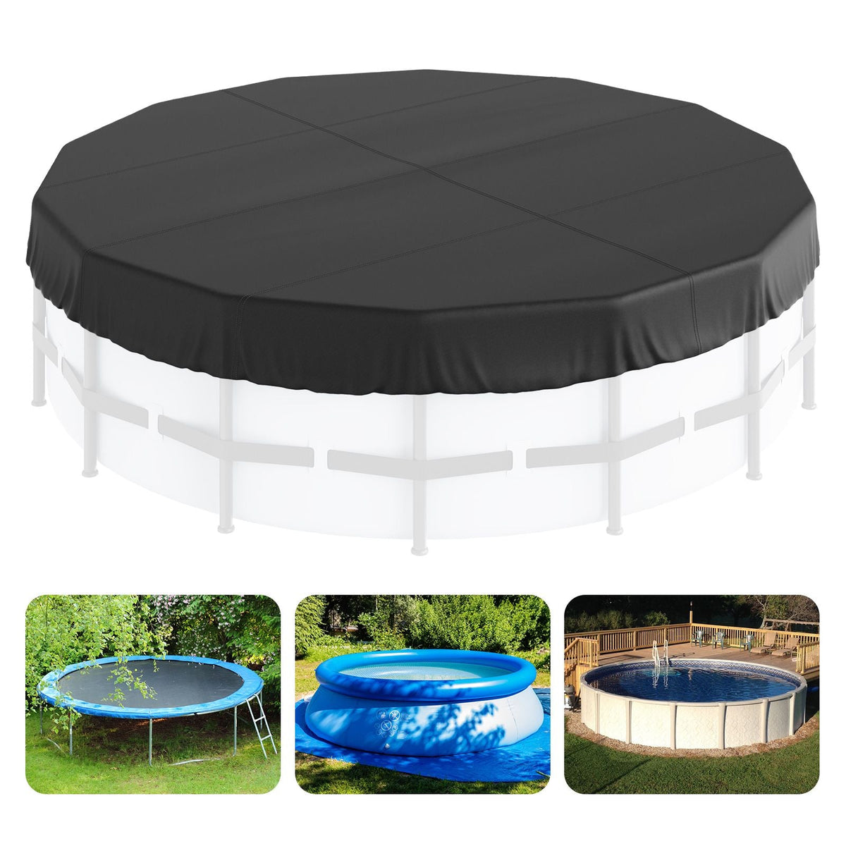 18 Ft Round Pool Cover, Solar Covers for Above Ground Pools, Safety Pool Cover with Drawstring Design, 420D Oxford Fabric Winter Pool Cover, Waterproof and Dustproof, Black
