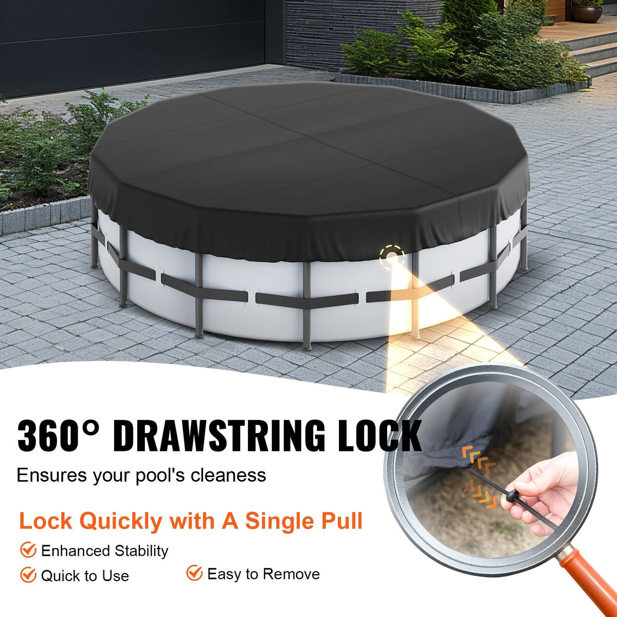 18 Ft Round Pool Cover, Solar Covers for Above Ground Pools, Safety Pool Cover with Drawstring Design, 420D Oxford Fabric Winter Pool Cover, Waterproof and Dustproof, Black