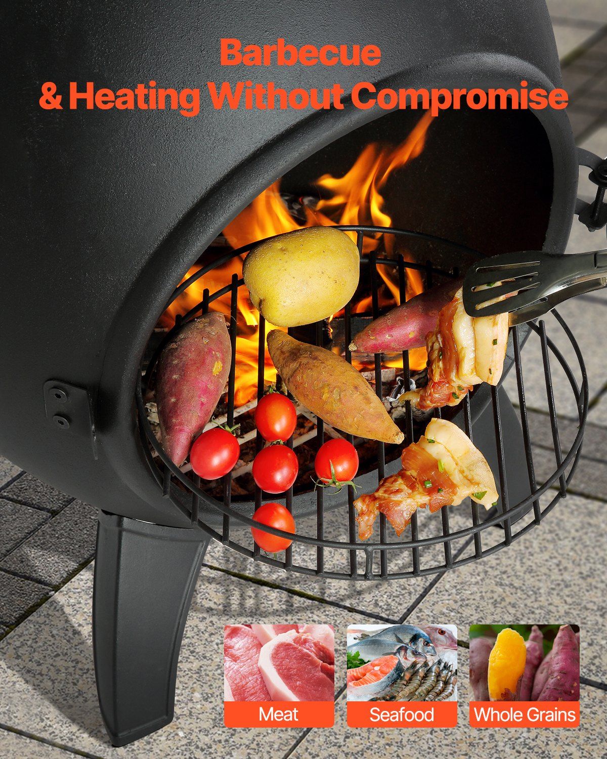 18 Inch Chiminea Outdoor Wood Burning Firepit with Grill Mesh & Chimney Coat