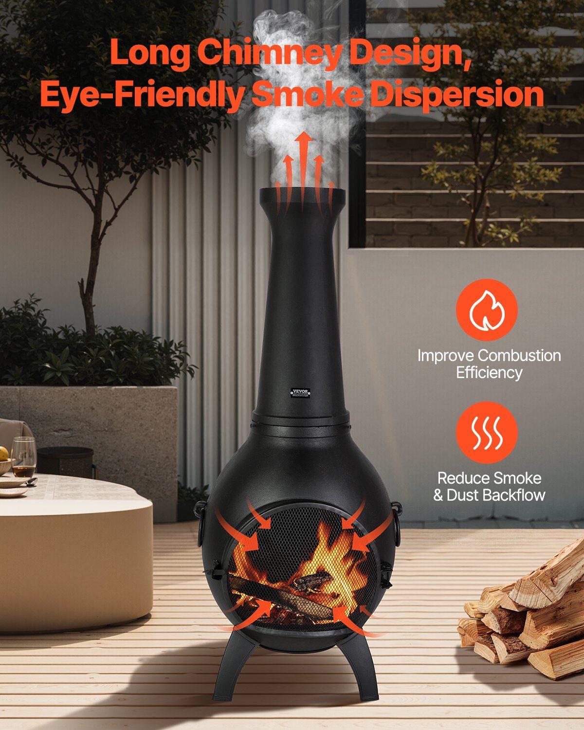 18 Inch Chiminea Outdoor Wood Burning Firepit with Grill Mesh & Chimney Coat