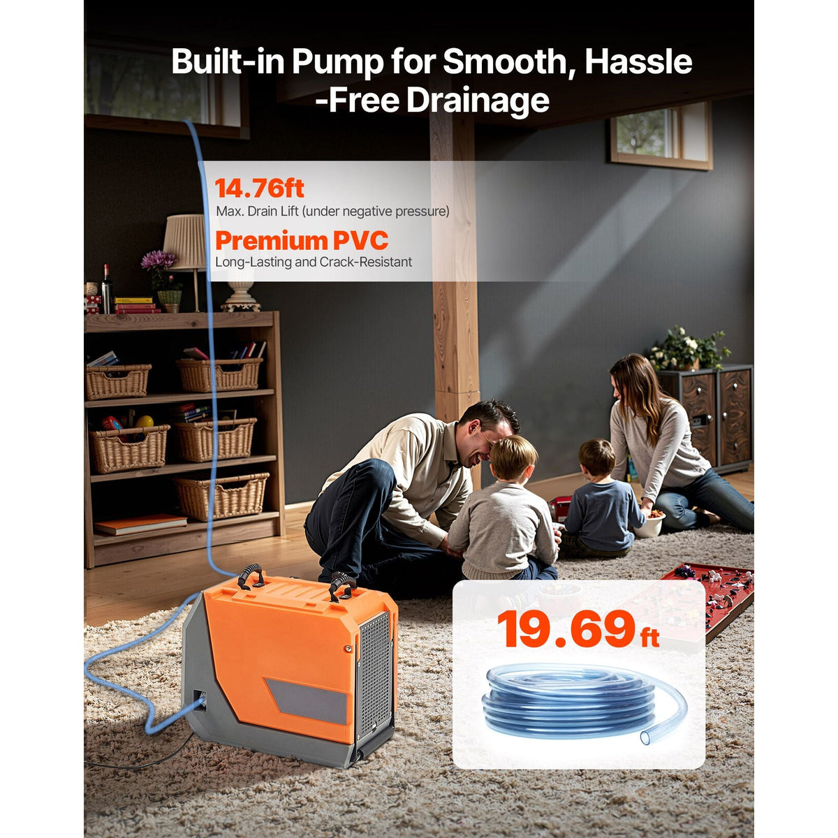 180 Pints Commercial Dehumidifier with Pump/Drain Hoses, Portable Crawl Space Dehumidifiers for Basement Storage Room Industrial Grade, Auto Defrost, Heavy-duty LLDPE,Foldable Handle