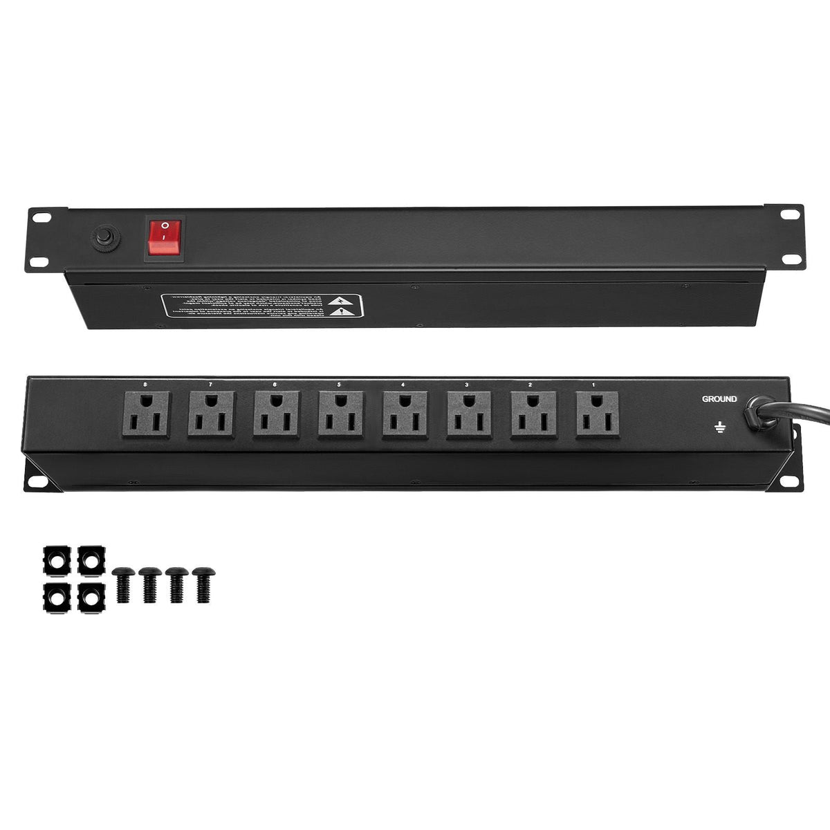 1U PDU, 8 Outlets, Rack Mount Power Strip Fits Standard 19" Server Racks, with Integrated Switch Surge Protection & Overload Protection, 110-125V/15A, Ideal for Home and Office
