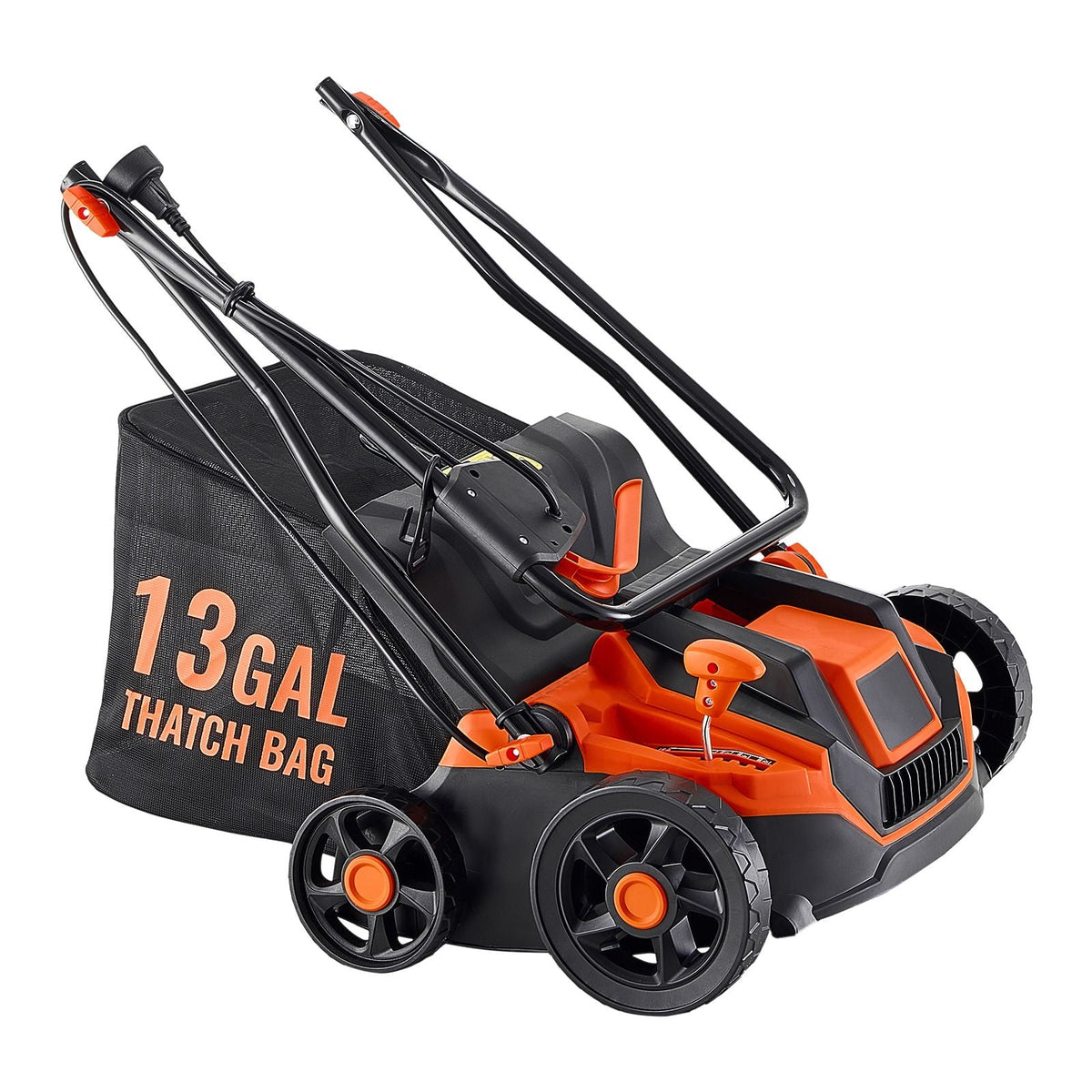 2-in-1 Electric Dethatcher and Scarifier, 13-Inch 13 Amp, Corded Lawn Dethatcher with 13-Gallon Thatch Collection Bag, 5-Position Depth Adjustment, Walk Behind Machine for Garden Yard Grass