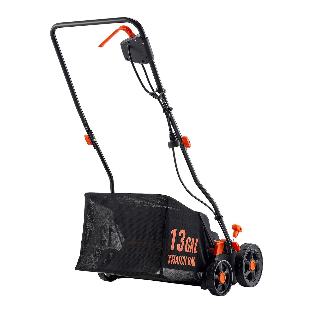 2-in-1 Electric Dethatcher and Scarifier, 13-Inch 13 Amp, Corded Lawn Dethatcher with 13-Gallon Thatch Collection Bag, 5-Position Depth Adjustment, Walk Behind Machine for Garden Yard Grass