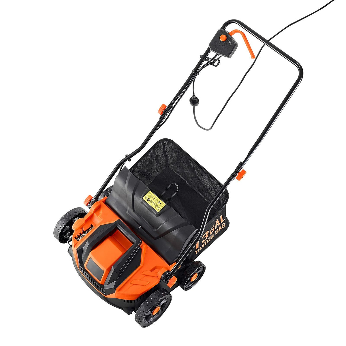 2-in-1 Electric Dethatcher and Scarifier, 13-Inch 13 Amp, Corded Lawn Dethatcher with 13-Gallon Thatch Collection Bag, 5-Position Depth Adjustment, Walk Behind Machine for Garden Yard Grass