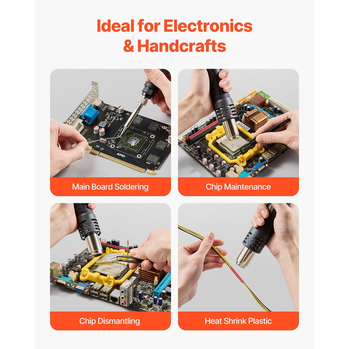 2-in-1 Hot Air Rework Station & Soldering Station, 820W LED Digital Rework and Soldering Iron Station with 5V USB Charging Port, Adjustable Temps & Airflow, 3 Hot Air Nozzles
