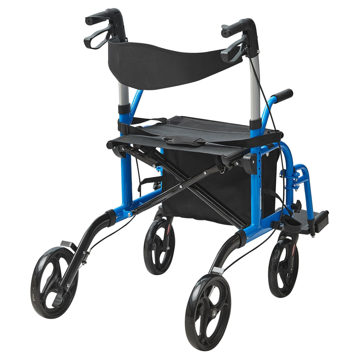 2 in 1 Rollator Walker & Transport Chair for Seniors, Folding Rolling Walker Wheelchair Combo & Footrests, Lightweight Aluminum Mobility Walker with Adjustable Handle, All Terrain Wheels, 300LBS