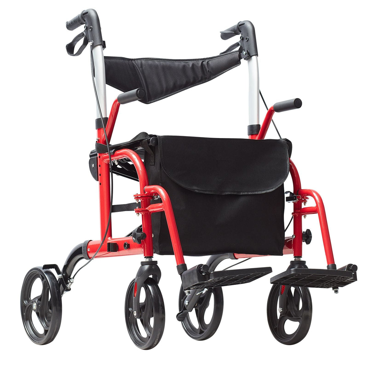 2 in 1 Rollator Walker & Transport Chair for Seniors, Folding Rolling Walker Wheelchair Combo & Footrests, Lightweight Aluminum Mobility Walker with Adjustable Handle, All Terrain Wheels, 300LBS