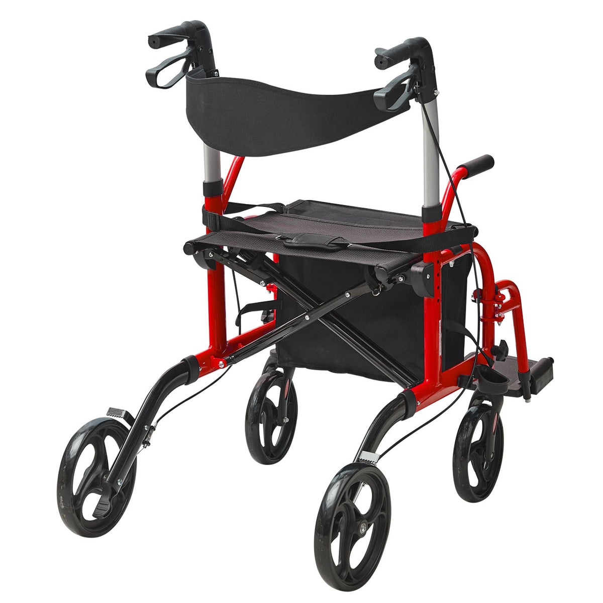 2 in 1 Rollator Walker & Transport Chair for Seniors, Folding Rolling Walker Wheelchair Combo & Footrests, Lightweight Aluminum Mobility Walker with Adjustable Handle, All Terrain Wheels, 300LBS