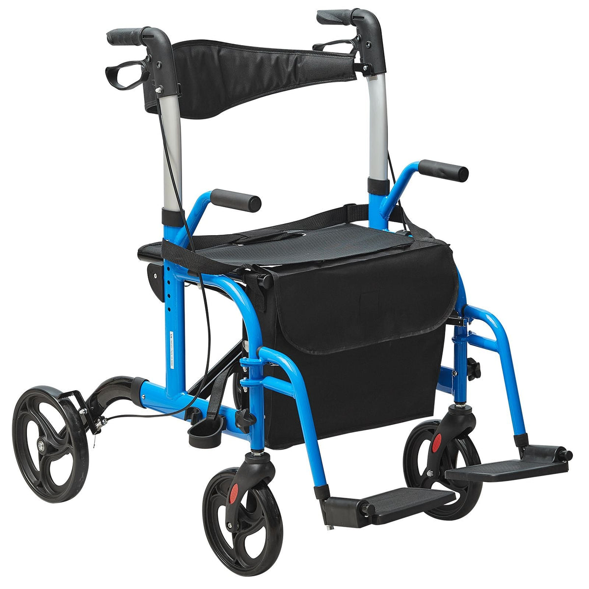 2 in 1 Rollator Walker & Transport Chair for Seniors, Folding Rolling Walker Wheelchair Combo & Footrests, Lightweight Aluminum Mobility Walker with Adjustable Handle, All Terrain Wheels, 300LBS