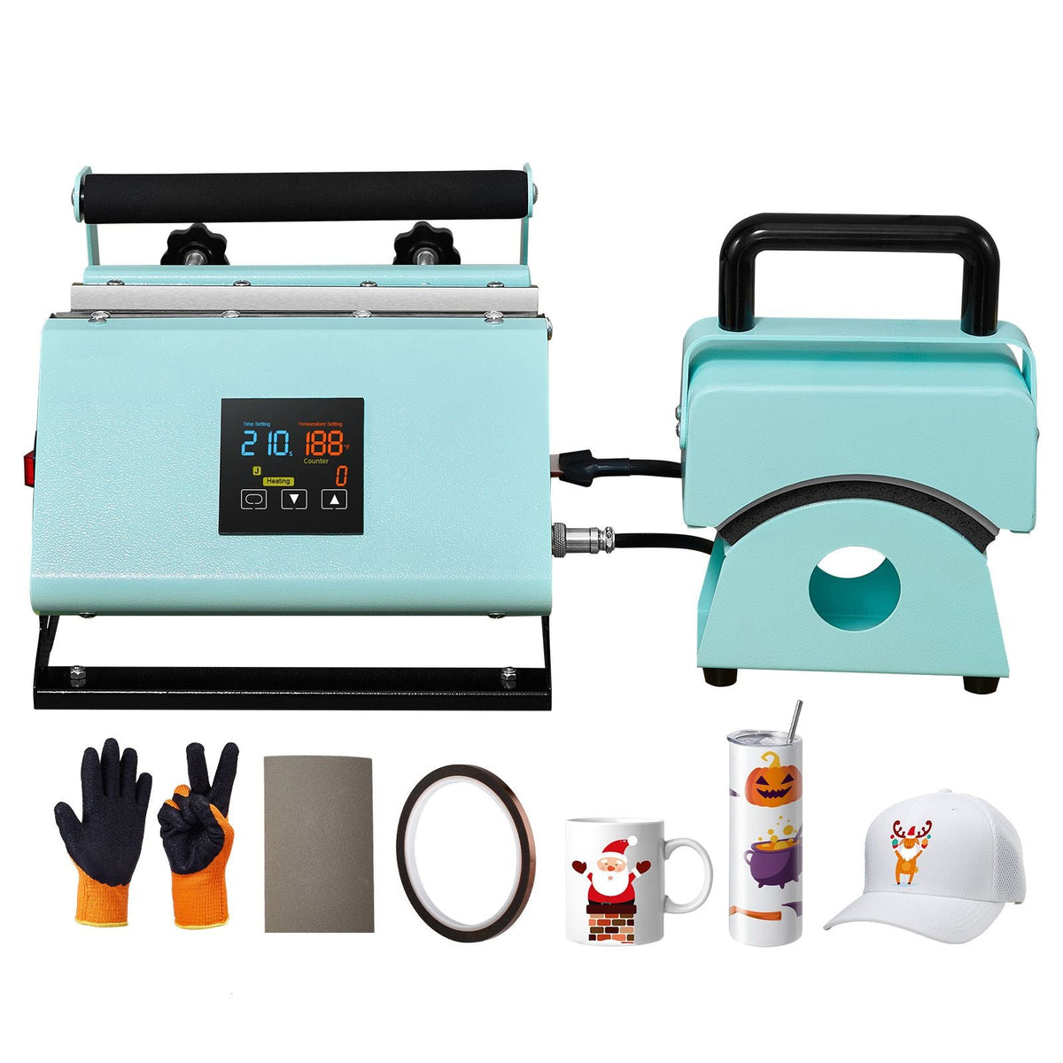 2 in 1 Tumbler and Hat Heat Press Machine, Mini Hat Heat Press for Caps and Hats, Tumbler Heat Press for 11-30oz Sublimation Tumblers and Mugs, Temperature and Time Control, Green
