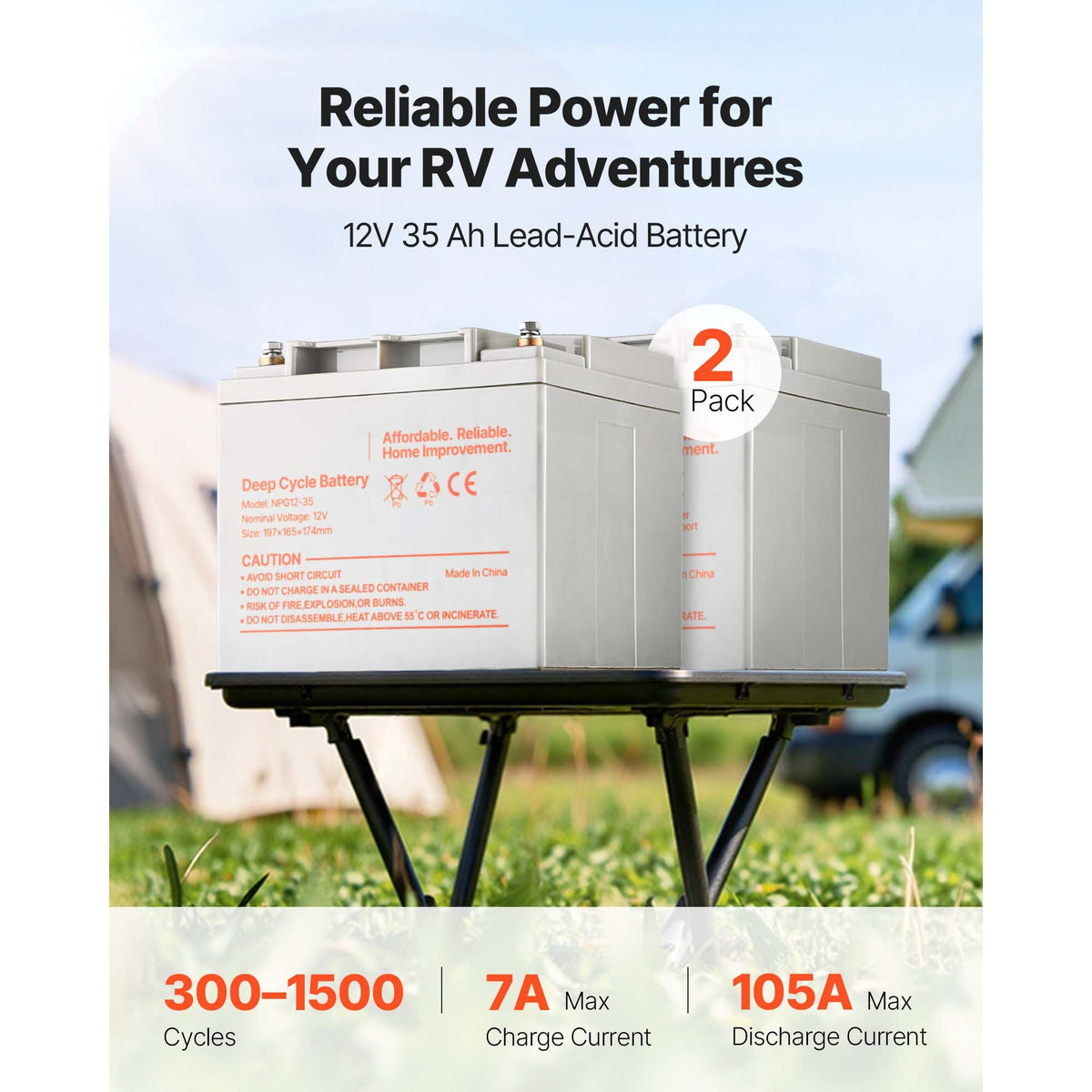 2 Pack 12V 35Ah Deep Cycle Battery, Sealed AGM Technology, Rechargeable Lead Acid AGM Battery, Backup Replacement for Scooters, Mobility Wheelchair, Solar System Off-Grid Home Energy Storage