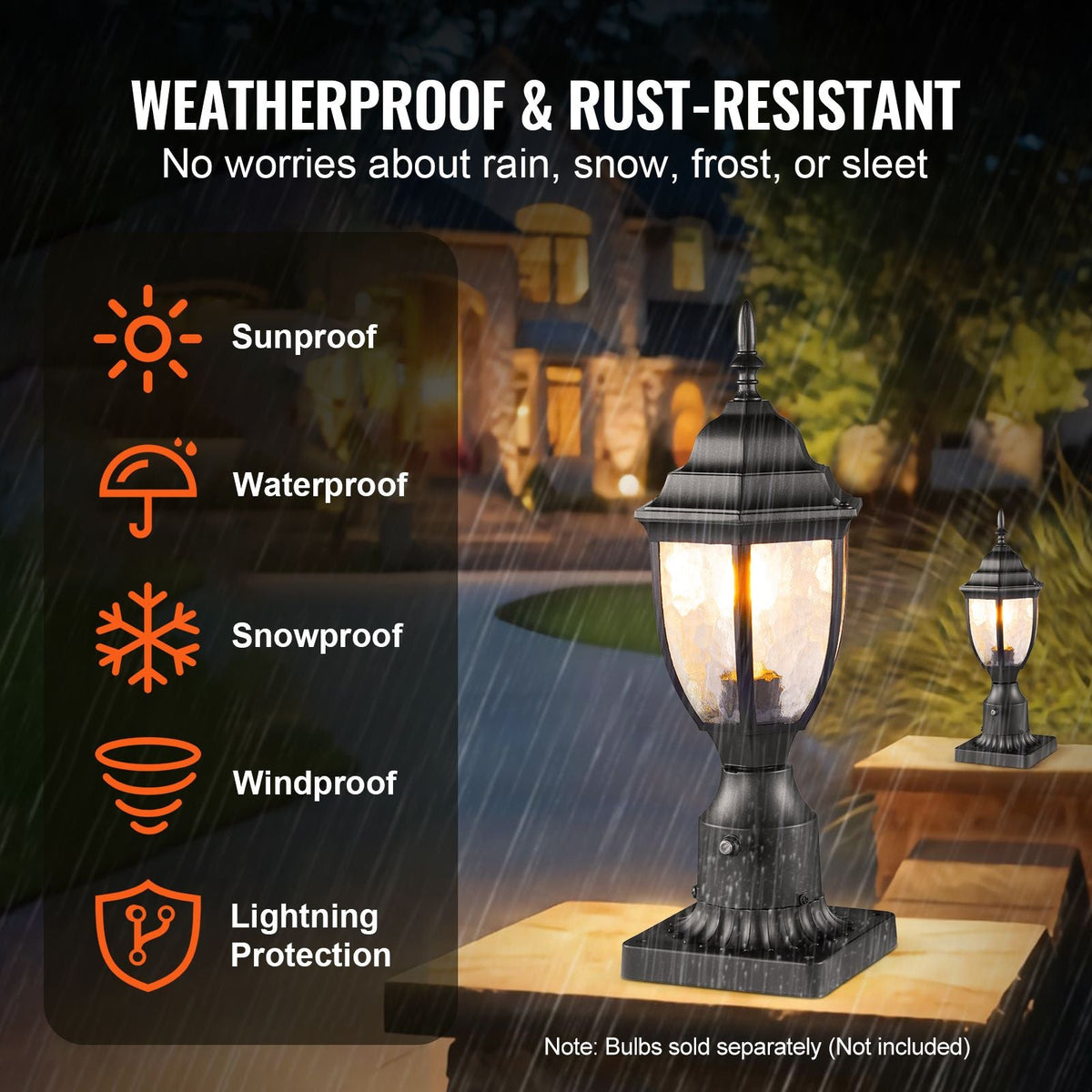 2 Pack Dusk to Dawn Outdoor Post Light, 15.35 in, Waterproof Lamp Post Light Fixtures with 3.5 in Pier Mount Base Glass Shade, Lightning-proof Exterior Pole Column Light for Patio Garden Pathway