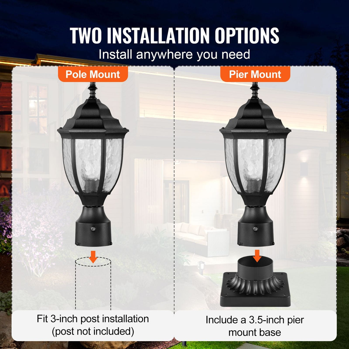2 Pack Dusk to Dawn Outdoor Post Light, 15.35 in, Waterproof Lamp Post Light Fixtures with 3.5 in Pier Mount Base Glass Shade, Lightning-proof Exterior Pole Column Light for Patio Garden Pathway