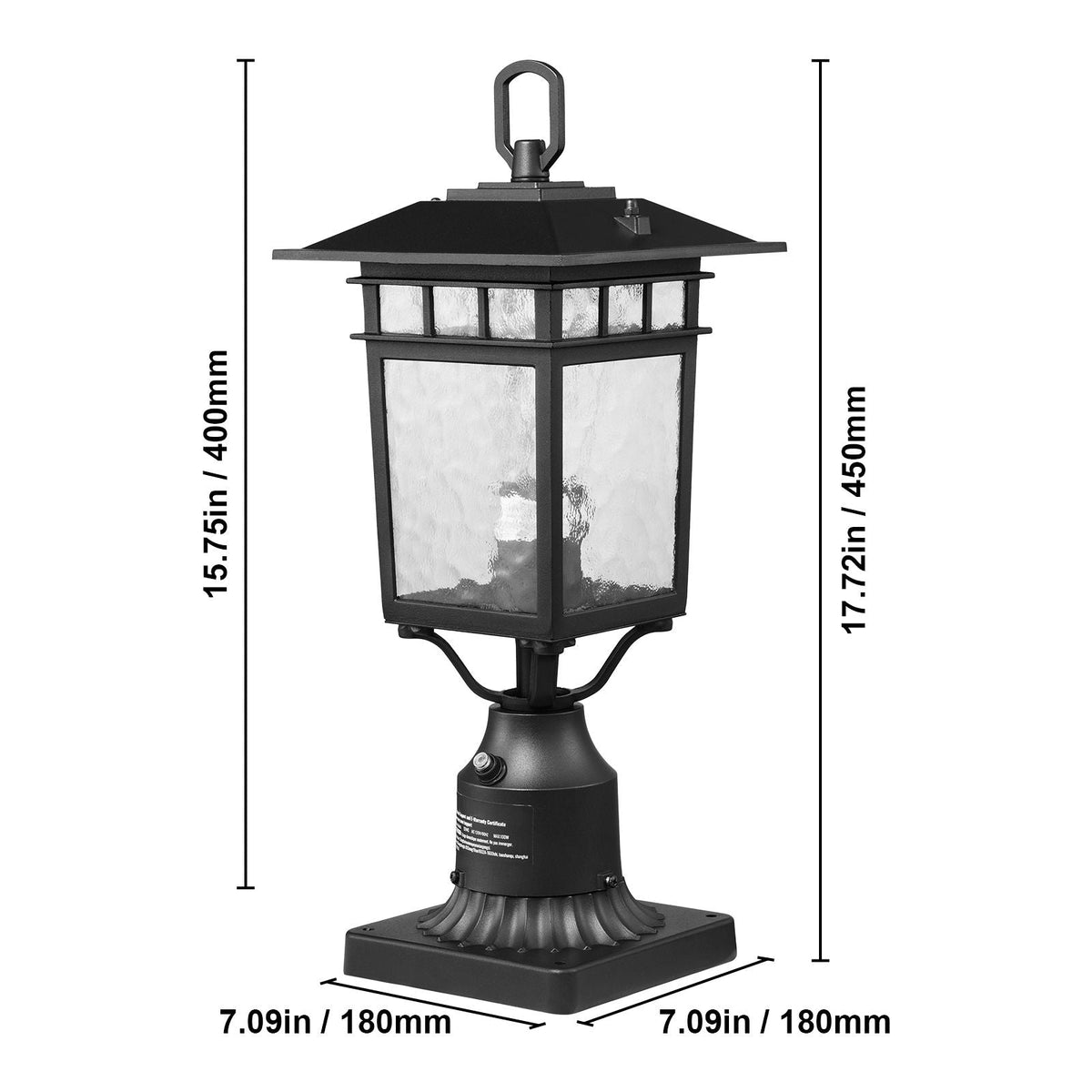 2 Pack Dusk to Dawn Outdoor Post Light, 15.75 in, Waterproof Lamp Post Light Fixtures with 5.5 in Pier Mount Base Glass Shade, Lightning-proof Exterior Pole Column Light for Patio Garden Pathway