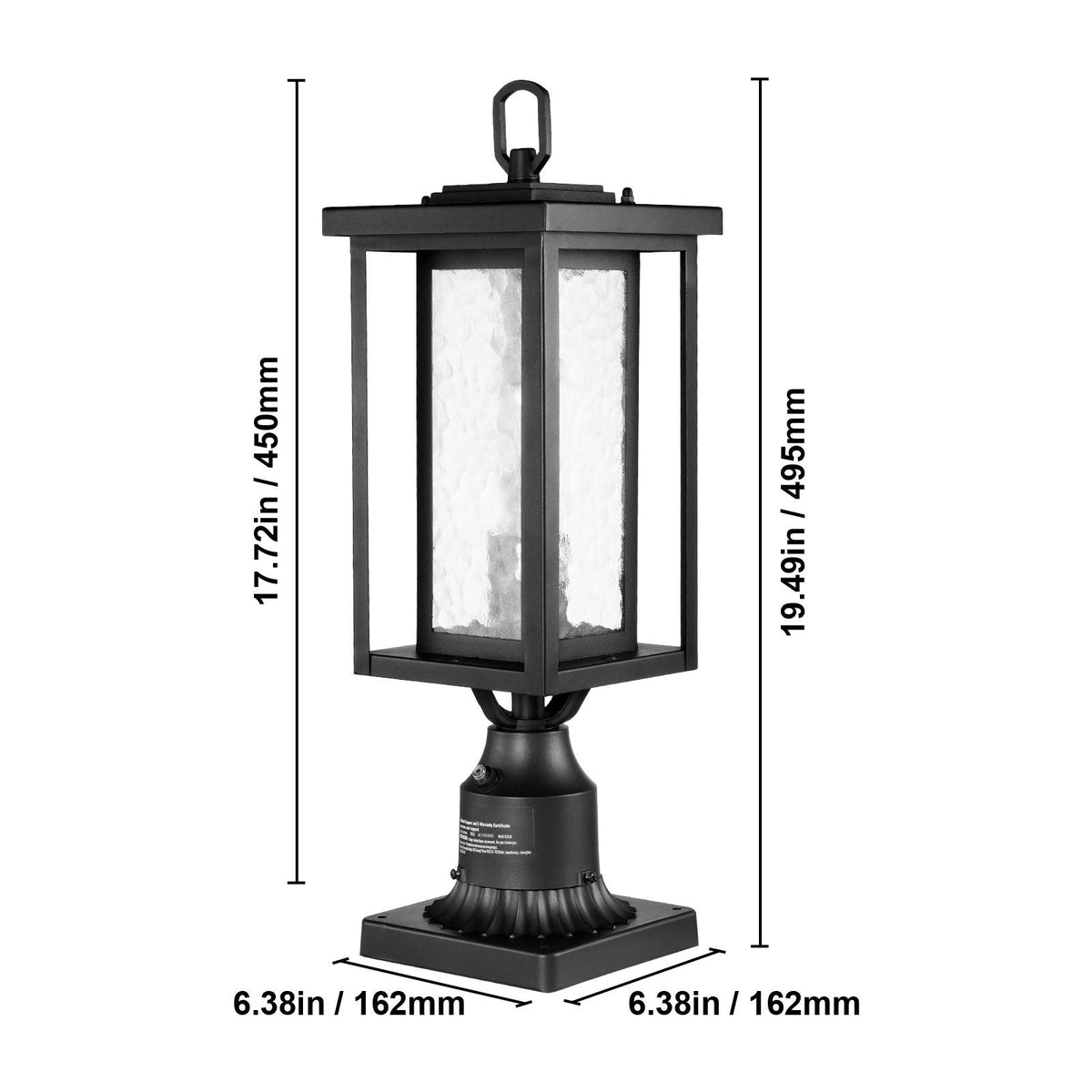 2 Pack Dusk to Dawn Outdoor Post Light, 17.72 in, Waterproof Lamp Post Light Fixtures with 3.5 in Pier Mount Base Glass Shade, Lightning-proof Exterior Pole Column Light for Patio Garden Pathway