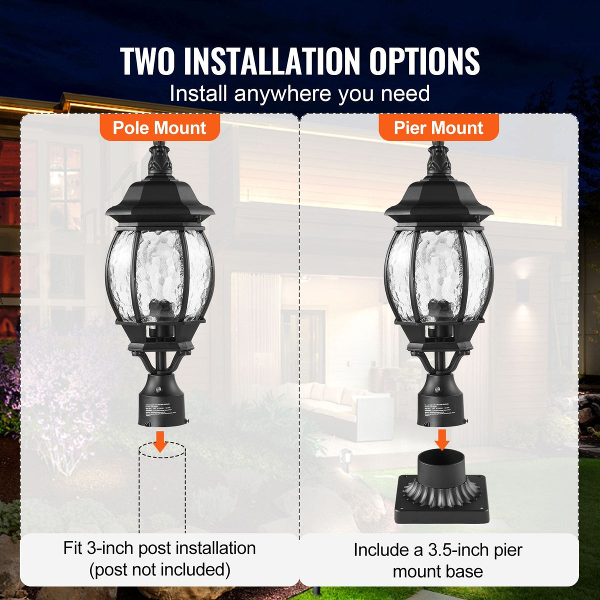 2 Pack Dusk to Dawn Outdoor Post Light, 20.87 in, Waterproof Lamp Post Light Fixtures with 5.5 in Pier Mount Base Glass Shade, Lightning-proof Exterior Pole Column Light for Patio Garden Pathway
