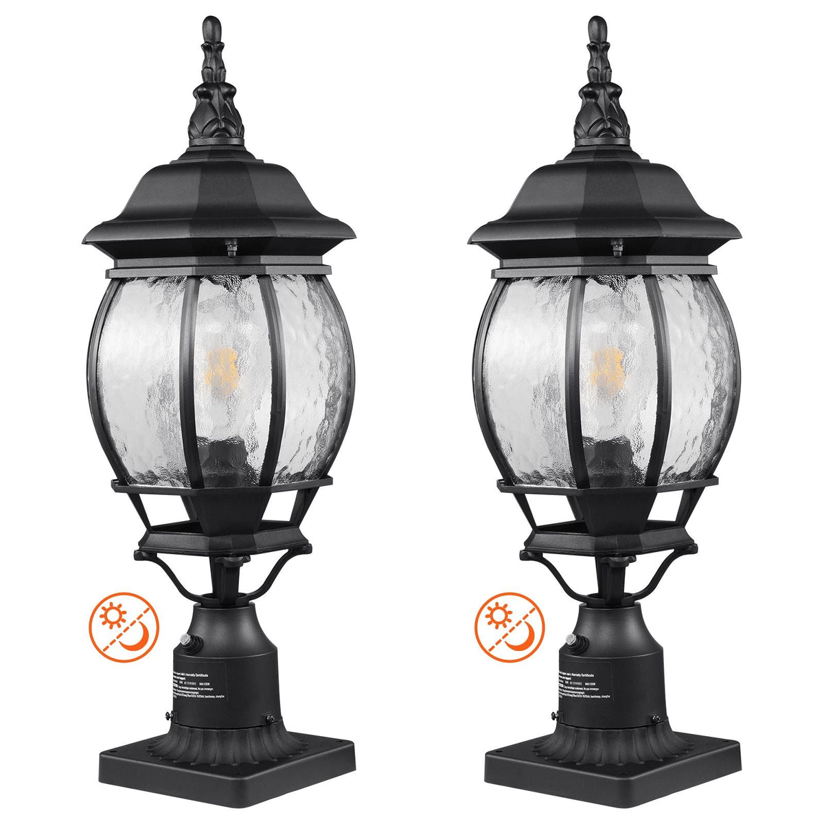 2 Pack Dusk to Dawn Outdoor Post Light, 20.87 in, Waterproof Lamp Post Light Fixtures with 5.5 in Pier Mount Base Glass Shade, Lightning-proof Exterior Pole Column Light for Patio Garden Pathway